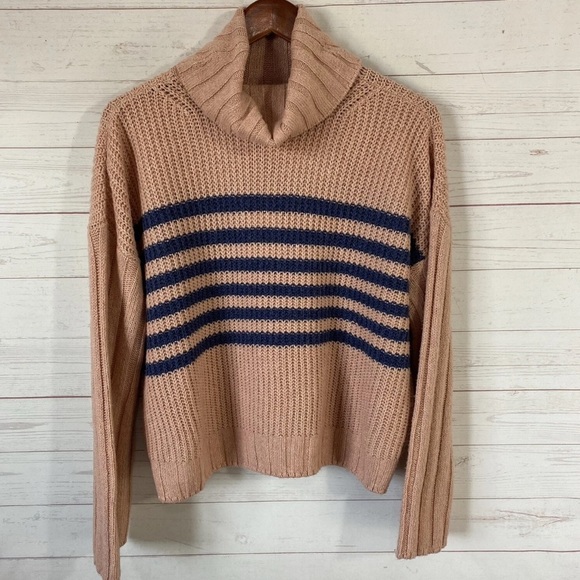 SO Sweaters - So Long Sleeve Cropped Turtleneck Sweater Juniors XS Pink/Peach Stripe Pullover